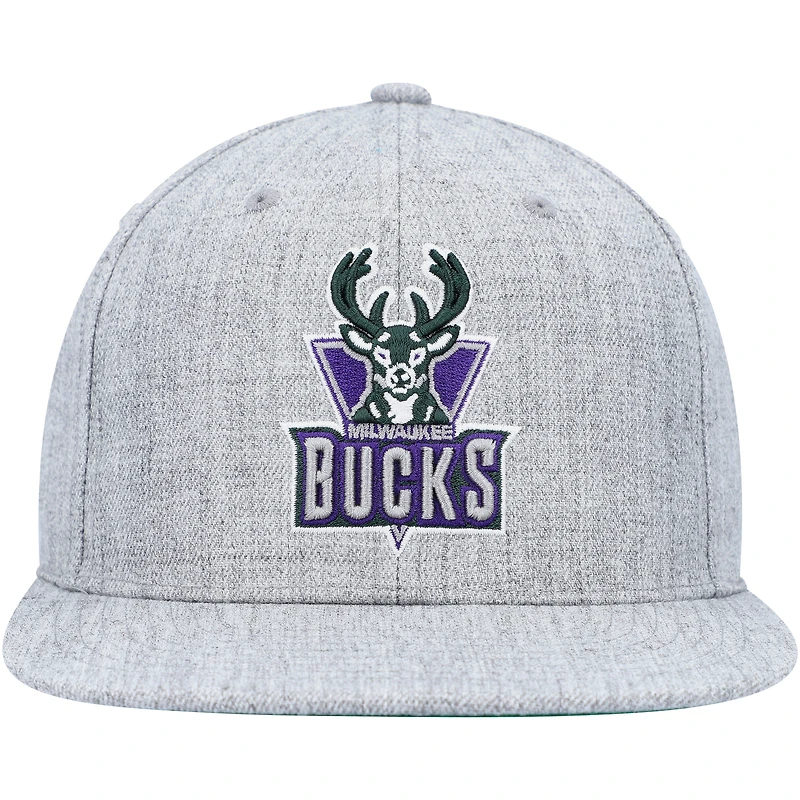 Casquette Snapback Milwaukee Bucks Hardwood Classics 2.0 Mitchell & Ness Heather Grey pour homme