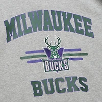 Men's Mitchell & Ness Heather Gray Milwaukee Bucks Hardwood Classics All Over 4.0 Pullover Sweatshirt