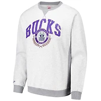 Men's Mitchell & Ness Heather Gray Milwaukee Bucks  Vintage Logo Pullover Sweatshirt