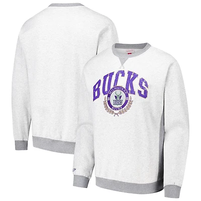 Men's Mitchell & Ness Heather Gray Milwaukee Bucks  Vintage Logo Pullover Sweatshirt