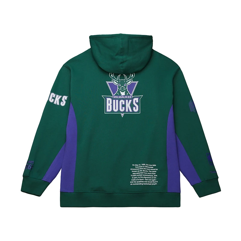 Sweat à capuche en polaire Mitchell & Ness Hunter Green Milwaukee Bucks Hardwood Classics Team Origins pour homme