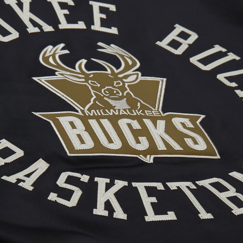 Men's Mitchell & Ness Olive/Black Milwaukee Bucks Clutch Satin Raglan Full-Snap Jacket