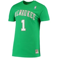 Men's Mitchell & Ness Oscar Robertson Green Milwaukee Bucks Hardwood Classics Stitch Name Number T-Shirt