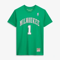 Men's Mitchell & Ness Oscar Robertson Green Milwaukee Bucks Hardwood Classics Stitch Name Number T-Shirt