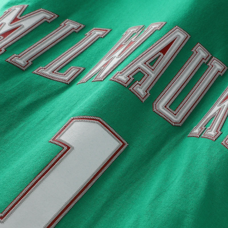 Men's Mitchell & Ness Oscar Robertson Green Milwaukee Bucks Hardwood Classics Stitch Name Number T-Shirt