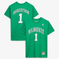 Men's Mitchell & Ness Oscar Robertson Green Milwaukee Bucks Hardwood Classics Stitch Name Number T-Shirt