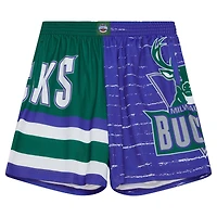 Men's Mitchell & Ness Purple/Hunter Green Milwaukee Bucks Jumbotron 3.0 Shorts