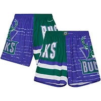 Men's Mitchell & Ness Purple/Hunter Green Milwaukee Bucks Jumbotron 3.0 Shorts