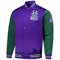 Veste en satin à boutons-pression intégrale Mitchell & Ness pour homme Milwaukee Bucks Hardwood Classic Primetime violet