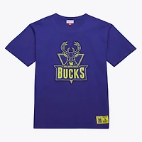 T-shirt violet Mitchell & Ness pour hommes des Milwaukee Bucks Hardwood Classics Neon Nights Premium