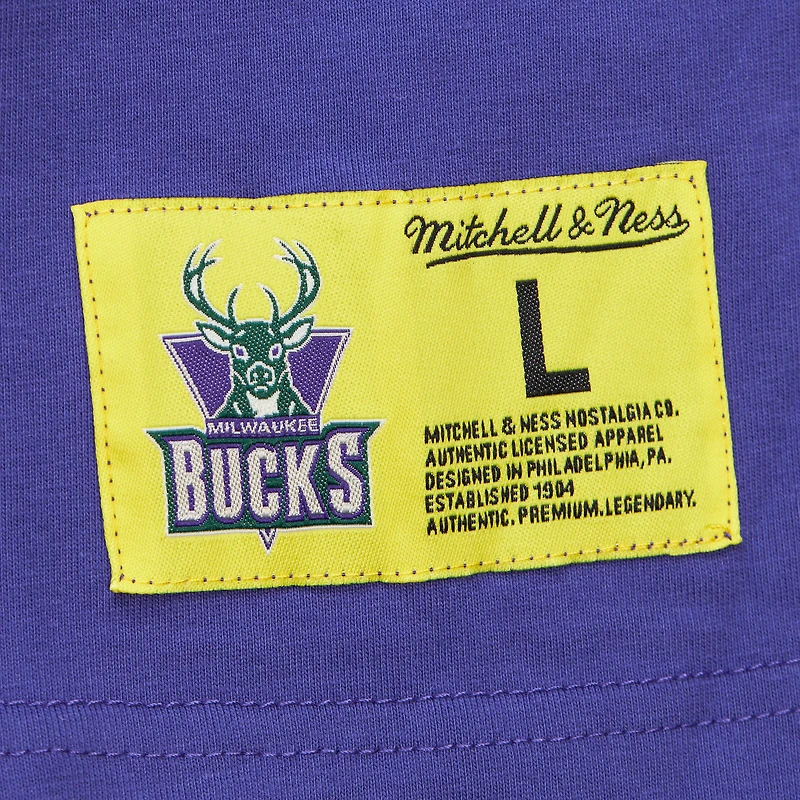 Men's Mitchell & Ness Purple Milwaukee Bucks Hardwood Classics Neon Nights Premium T-Shirt