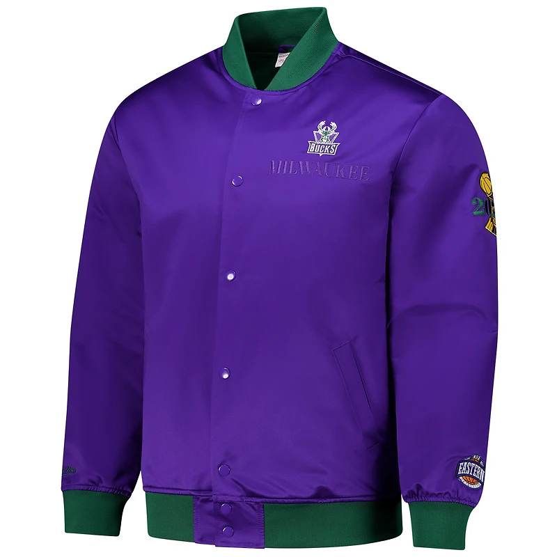 Veste en satin légère à boutons-pression pour homme Mitchell & Ness Milwaukee Bucks Hardwood Classics Team OG 3.0 Purple