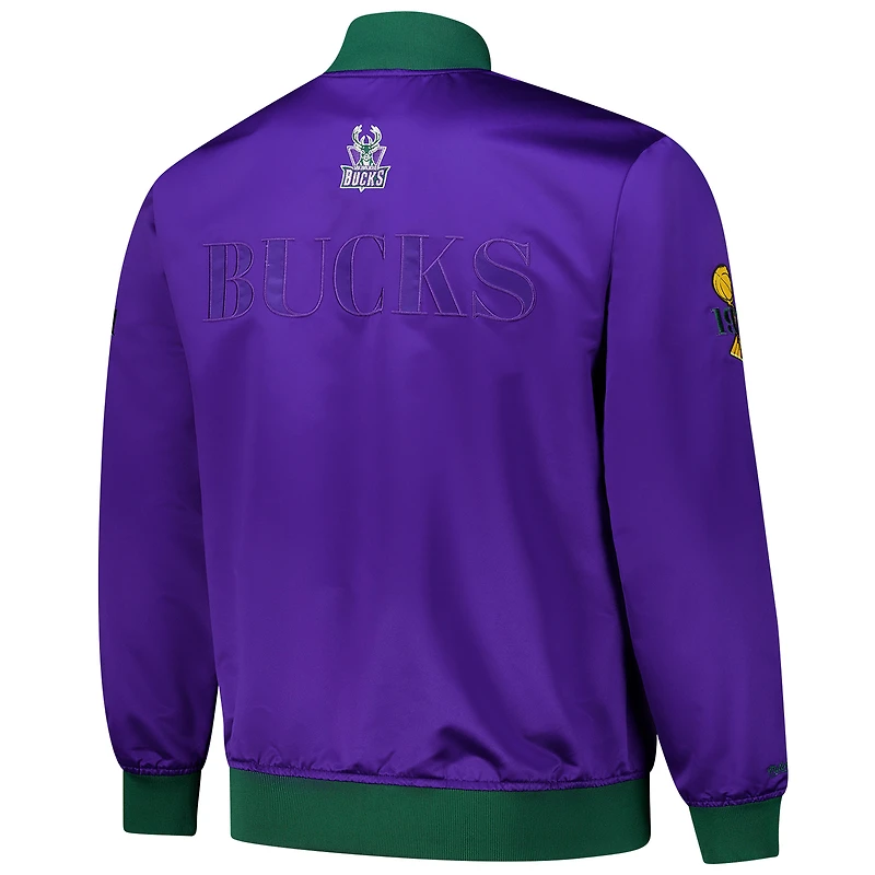 Veste en satin légère à boutons-pression pour homme Mitchell & Ness Milwaukee Bucks Hardwood Classics Team OG 3.0 Purple