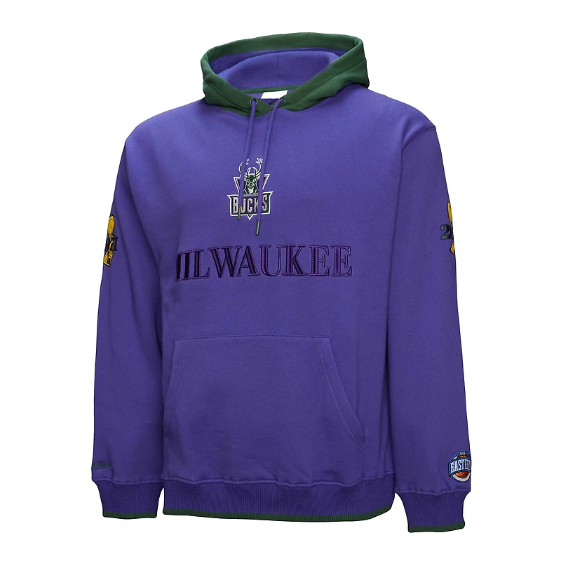 Men's Mitchell & Ness  Purple Milwaukee Bucks Hardwood Classics Team OG 3.0 Pullover Hoodie