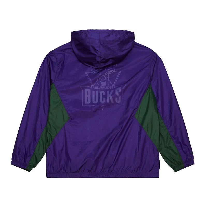 Men's Mitchell & Ness Purple Milwaukee Bucks Playmaker Full-Zip Hooded Windbreaker Jacket