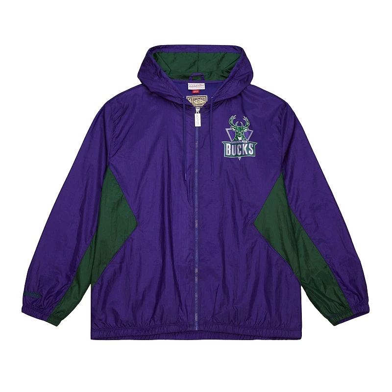 Men's Mitchell & Ness Purple Milwaukee Bucks Playmaker Full-Zip Windbreaker Jacket
