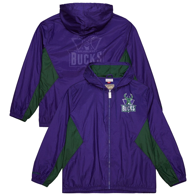 Men's Mitchell & Ness Purple Milwaukee Bucks Playmaker Full-Zip Windbreaker Jacket