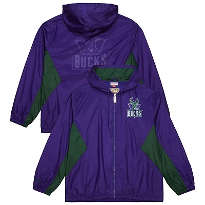 Men's Mitchell & Ness Purple Milwaukee Bucks Playmaker Full-Zip Windbreaker Jacket