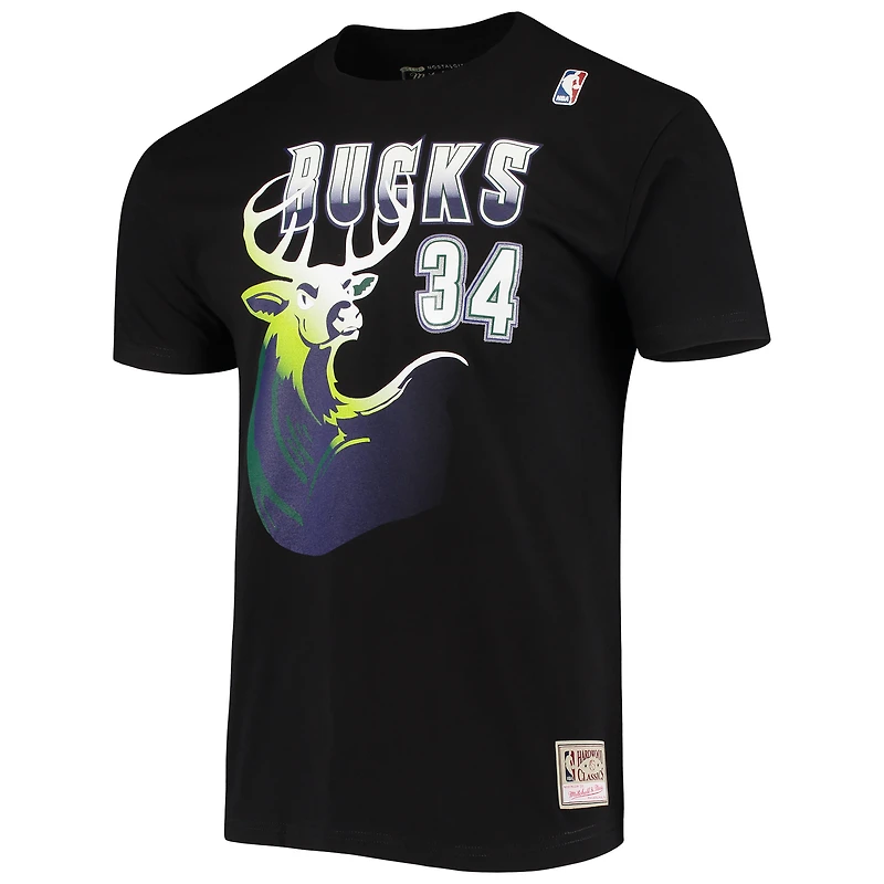 Men's Mitchell & Ness Ray Allen Black Milwaukee Bucks Hardwood Classics Stitch Name Number T-Shirt