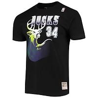 Men's Mitchell & Ness Ray Allen Black Milwaukee Bucks Hardwood Classics Stitch Name Number T-Shirt