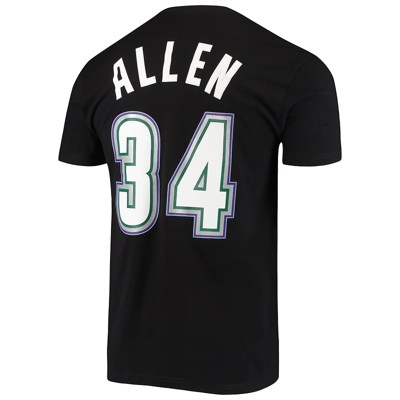 T-shirt avec nom et numéro Mitchell & Ness Ray Allen noir des Milwaukee Bucks Hardwood Classics pour homme
