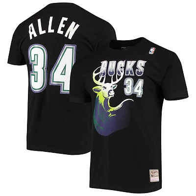 Men's Mitchell & Ness Ray Allen Black Milwaukee Bucks Hardwood Classics Stitch Name Number T-Shirt