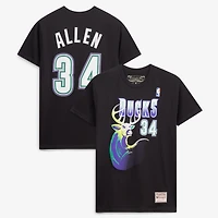 Men's Mitchell & Ness Ray Allen Black Milwaukee Bucks Hardwood Classics Stitch Name Number T-Shirt