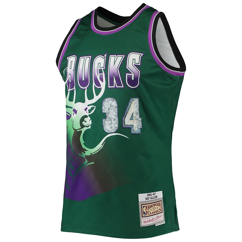 Maillot Swingman Milwaukee Bucks Mitchell & Ness Ray Allen vert 1996/97 Hardwood Classics NBA 75e anniversaire Diamond pour hommes