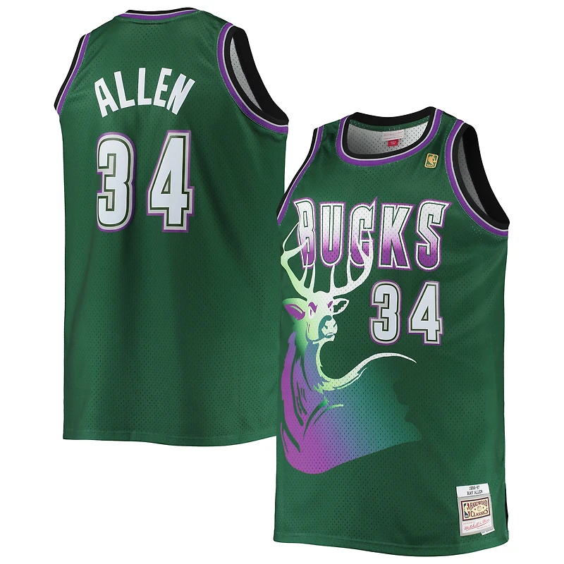 Milwaukee Bucks Big & Tall 1996/97 Hardwood Classics Swingman Maillot Homme Mitchell Ness Ray Allen Vert Chasseur