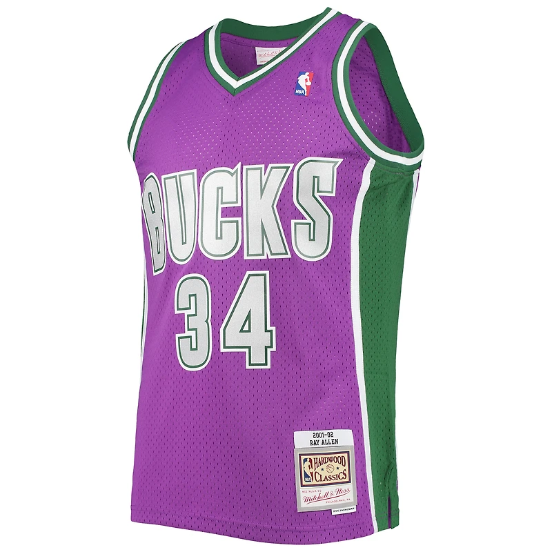 Men's Mitchell & Ness Ray Allen Purple Milwaukee Bucks 2001/02 Hardwood Classics Swingman Jersey