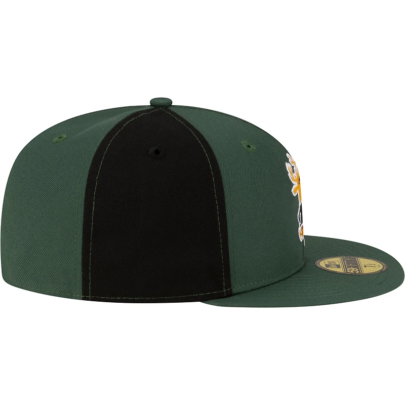 Casquette ajustée New Era 59FIFTY pour homme, noire et vert chasseur, Milwaukee Bucks, style années 80, motif girouette.