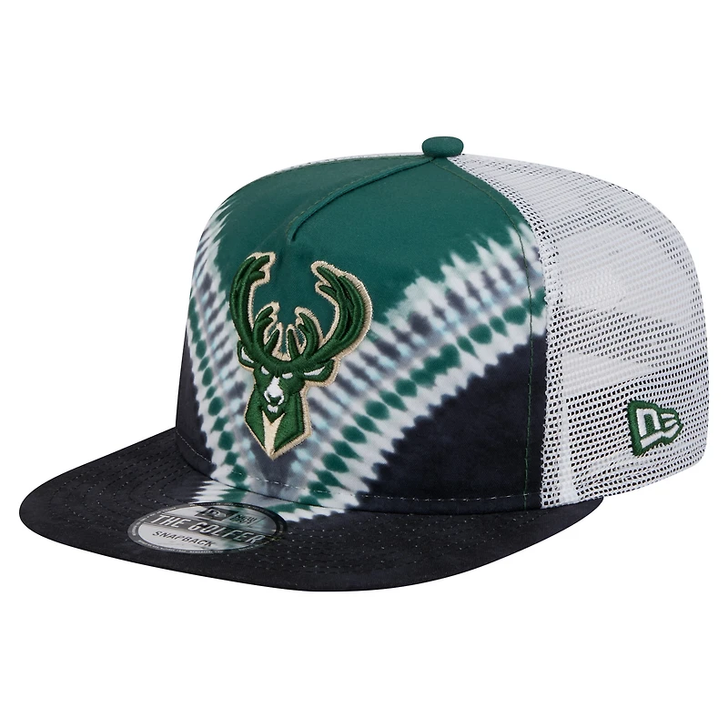 Casquette de golf à visière rabattable New Era noire/vert chasseur pour homme, Milwaukee Bucks
