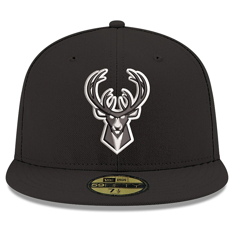 Men's New Era Black/White Milwaukee Bucks 59FIFTY Fitted Hat