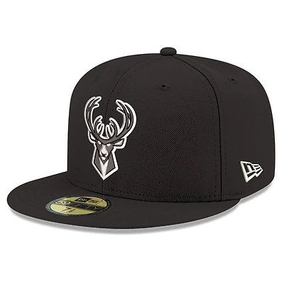 Casquette ajustée New Era 59FIFTY Milwaukee Bucks noire et blanche pour homme