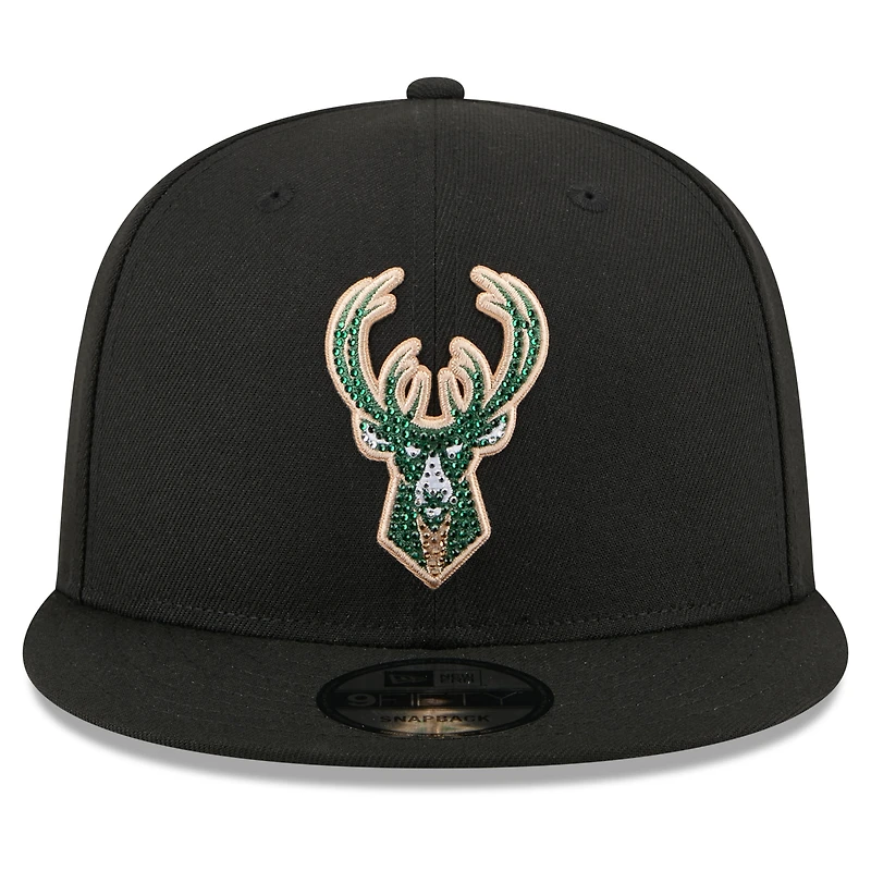 Casquette snapback New Era noire pour homme Milwaukee Bucks 2026 NBA Draft Crystal 9FIFTY