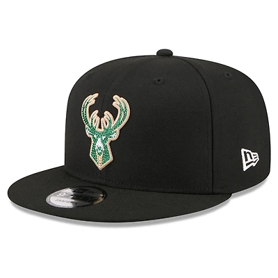 Casquette snapback New Era noire pour homme Milwaukee Bucks 2026 NBA Draft Crystal 9FIFTY