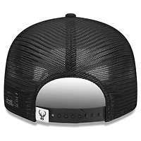 Casquette de camionneur à visière snapback Milwaukee Bucks 9FIFTY New Era noire pour homme
