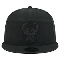 Men's New Era Black Milwaukee Bucks Adventure Canvas Split Panel 9FIFTY Snapback Hat