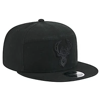 Men's New Era Black Milwaukee Bucks Adventure Canvas Split Panel 9FIFTY Snapback Hat