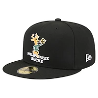 Casquette ajustée New Era 59FIFTY pour homme, logo principal des Milwaukee Bucks, noire