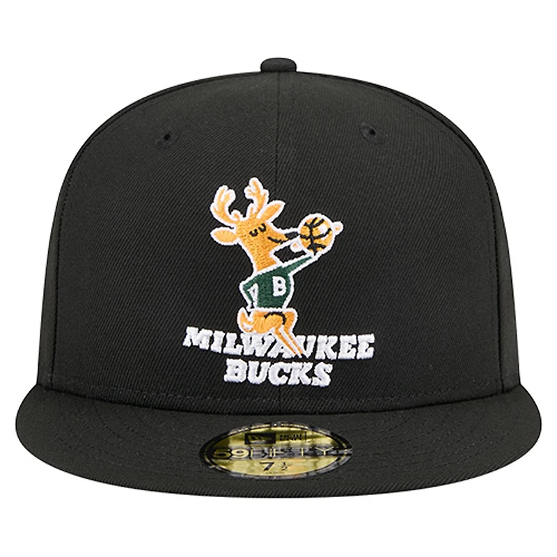 Casquette ajustée New Era 59FIFTY pour homme, logo principal des Milwaukee Bucks, noire