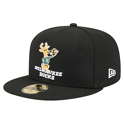 Men's New Era  Black Milwaukee Bucks Core Logo 59FIFTY Fitted Hat