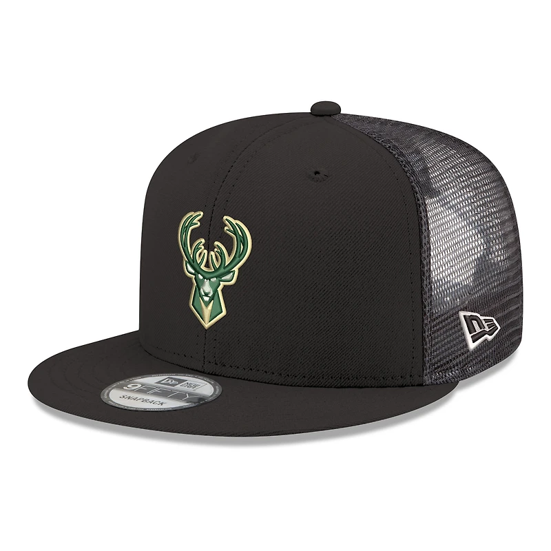 Men's New Era Black Milwaukee Bucks Core Logo Meshback 9FIFTY Snapback Hat