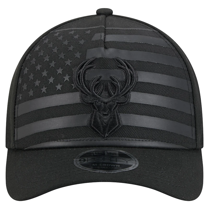 Men's New Era  Black Milwaukee Bucks Game Day Flag A-Frame 9FORTY Adjustable Hat