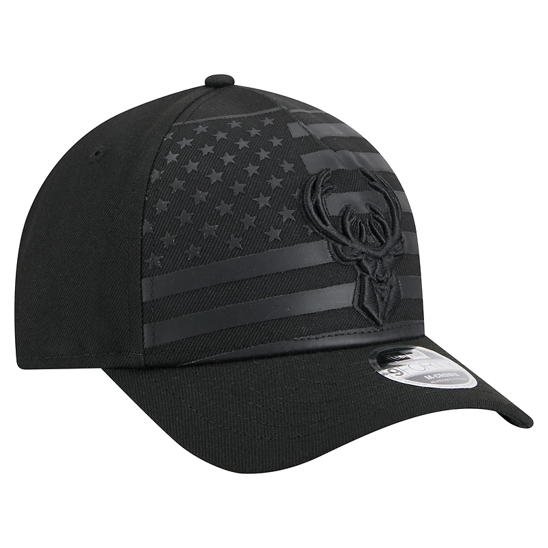 Men's New Era  Black Milwaukee Bucks Game Day Flag A-Frame 9FORTY Adjustable Hat