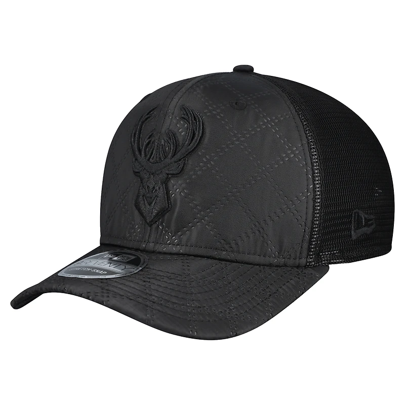 Men's New Era Black Milwaukee Bucks Quilted 9SEVENTY Trucker Adjustable Hat