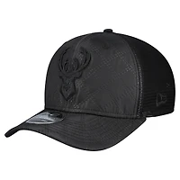 Men's New Era  Black Milwaukee Bucks Quilted 9SEVENTY Trucker Adjustable Hat