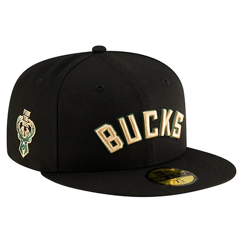 Casquette ajustée New Era noire Milwaukee Bucks Statement Edition Jersey Hook 59Fifty pour homme