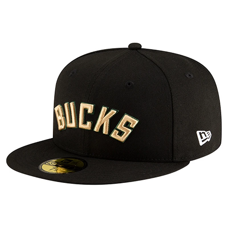 Casquette ajustée New Era noire Milwaukee Bucks Statement Edition Jersey Hook 59Fifty pour homme