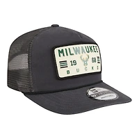 Men's New Era  Charcoal Milwaukee Bucks Washed Patch 19TWENTY Adjustable Trucker Hat